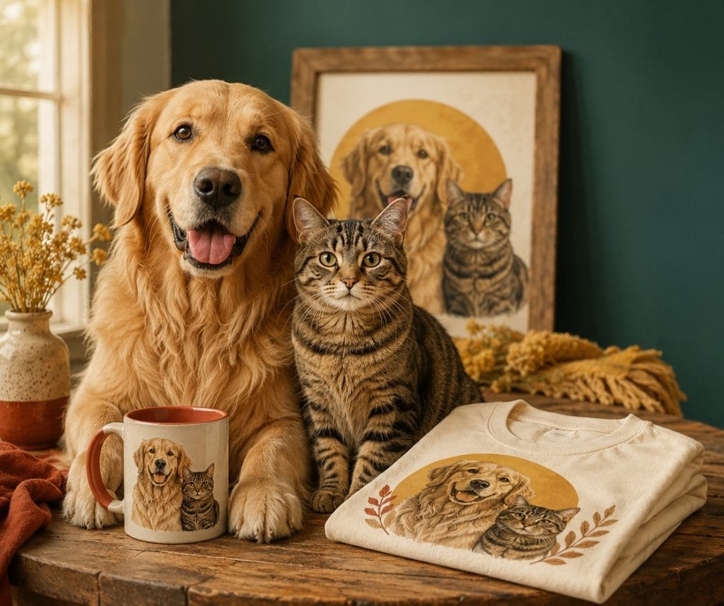 Custom pet portrait mug and t-shirt printed in Waterford by Petlyprints.ie